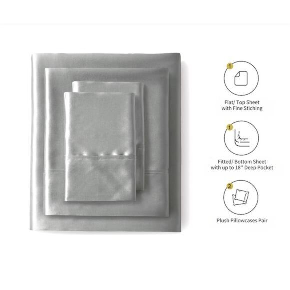 Lanest Housing Silk Satin Sheets, Full Size Satin Bed Sheet Set with Deep - Picture 2 of 16